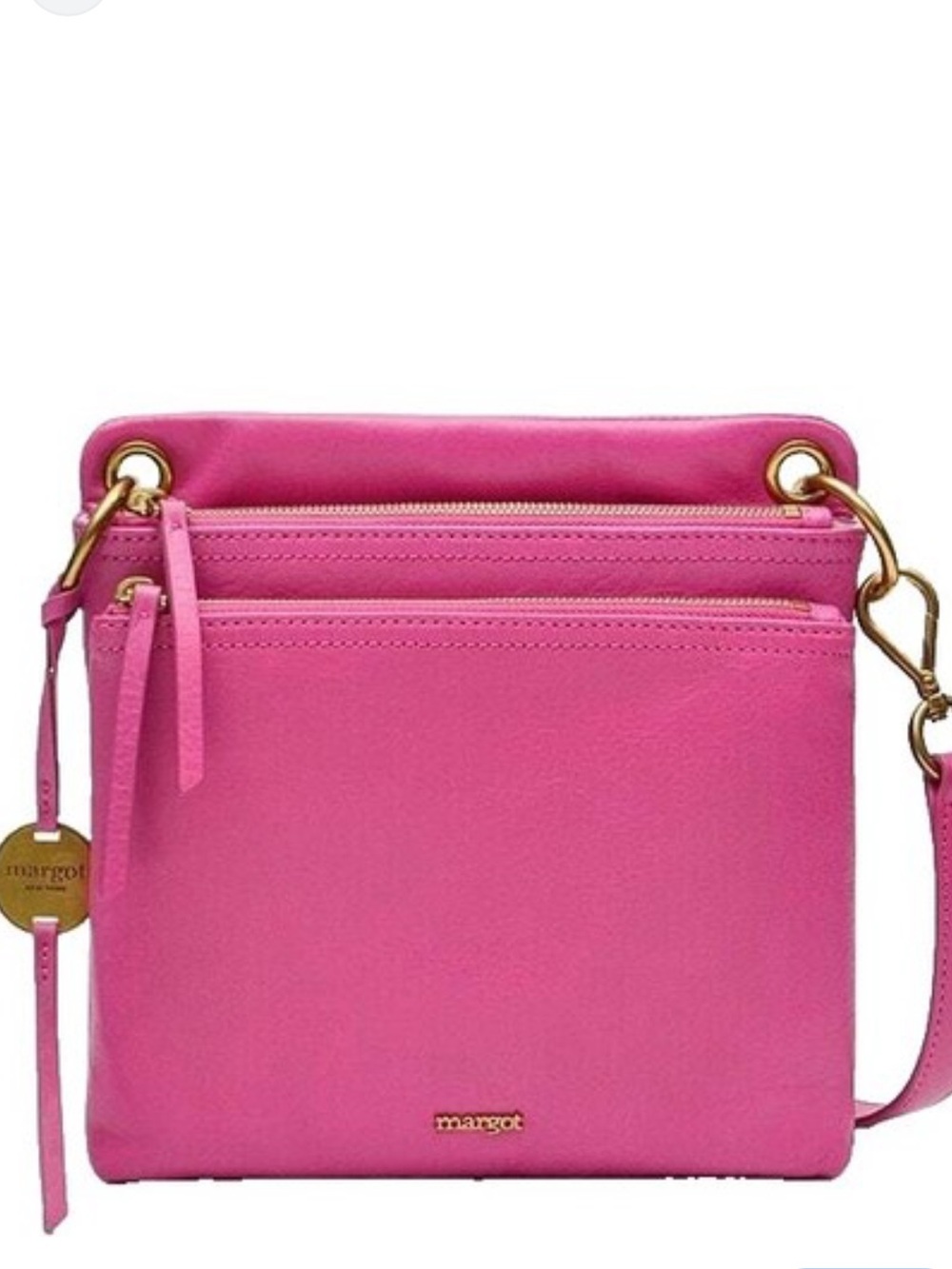 MARGOT HOT PINK GENUINE LEATHER 5 POCKET CROSSBODY BRASS HARDWARE